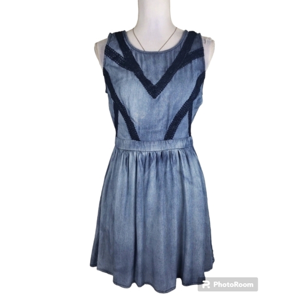 Miss Me Denim Chambray Blue Mini Flare Dress Skater Western Size M Rodeo. - Picture 11 of 12